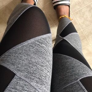 Gray and black mesh mid waist fitness leggings